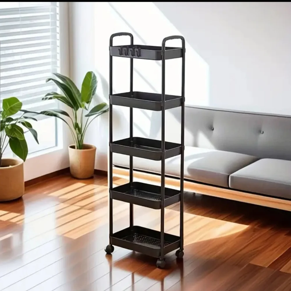 5-Tier Black Rolling Storage Cart - No hooks 🪝 included